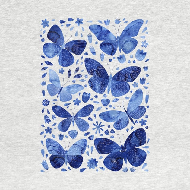 Blue Butterflies Watercolor Art by NicSquirrell